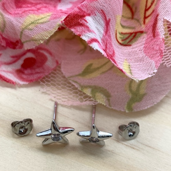 Sterling Silver 925 CZ Star Stud Earrings - Picture 3 of 5